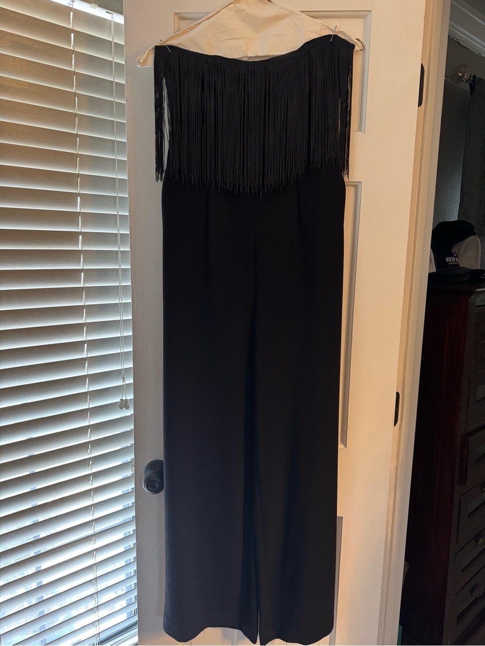 Jessica Simpson Black Strapless Fringe Wide-Leg Jumpsuit